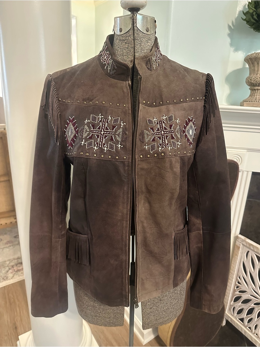 Scully Western Embroidered Leather Fringe Jacket- NWT, size M